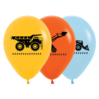 Sempertex 30cm Construction Trucks Fashion Yellow, Orange & Blue Latex Balloons, 25PK Pack of 25