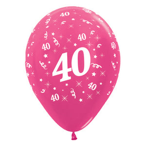 Sempertex 30cm Age 40 Metallic Fuchsia Latex Balloons Pack of 25