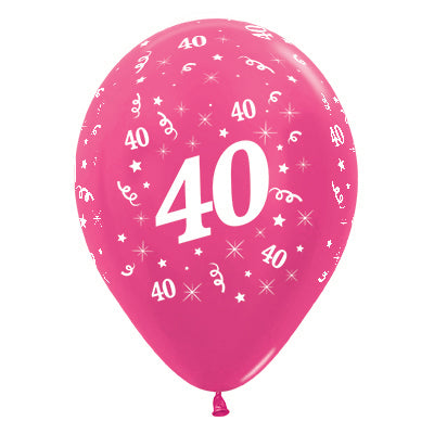 Sempertex 30cm Age 40 Metallic Fuchsia Latex Balloons Pack of 25