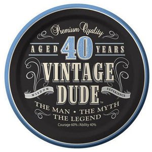 Vintage Dude 40th Birthday Lunch Plates Paper 18cm Pack of 8