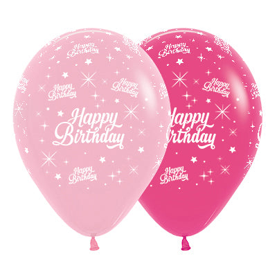 Sempertex 30cm Happy Birthday Twinkling Stars Fashion Pink & Fuchsia Latex Balloons, 25PK Pack of 25