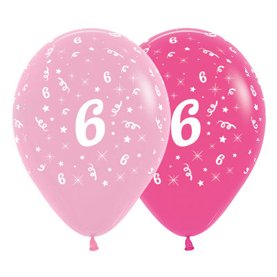 Sempertex 30cm Age 6 Fashion Pink Assorted Latex Balloons, 6PK Pack of 6