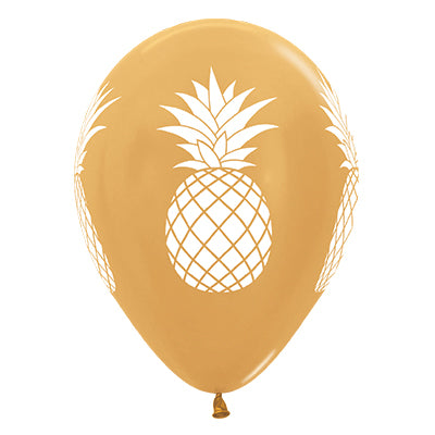 Sempertex 30cm Tropical Pineapple Metallic Gold Latex Balloons, 25PK Pack of 25