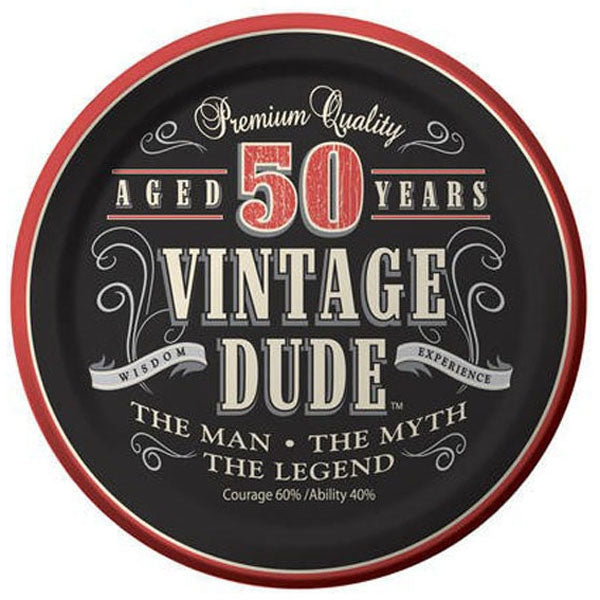 Vintage Dude 50th Birthday Lunch Plates Paper 18cm Pack of 8