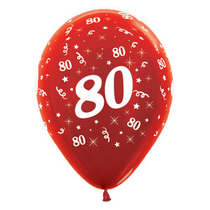 Sempertex 30cm Age 80 Metallic Red Latex Balloons Pack of 25