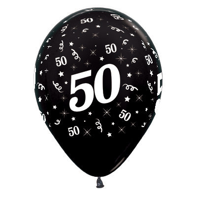 Sempertex 30cm Age 50 Metallic Black Latex Balloons Pack of 25