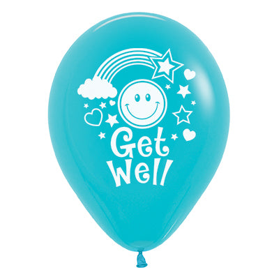 Sempertex 30cm Get Well Smiley Faces Fashion Caribbean Blue Latex Balloons, 6PK Pack of 6