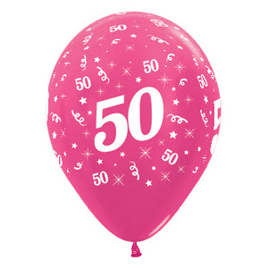 Sempertex 30cm Age 50 Metallic Fuchsia Latex Balloons Pack of 25