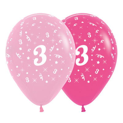 Sempertex 30cm Age 3 Fashion Pink  Assorted Latex Balloons, 6PK Pack of 6