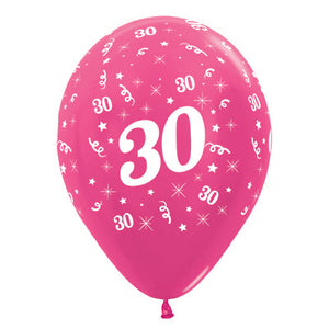 Sempertex 30cm Age 30 Metallic Fuchsia Latex Balloons Pack of 25