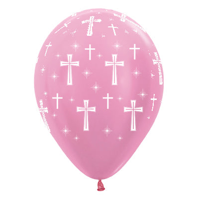 Sempertex 30cm Holy Cross Satin Pearl Pink Latex Balloons, 6PK Pack of 6