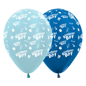 Sempertex 30cm Birthday Boy Satin Pearl Blue & Metallic Blue Latex Balloons, 6PK Pack of 6