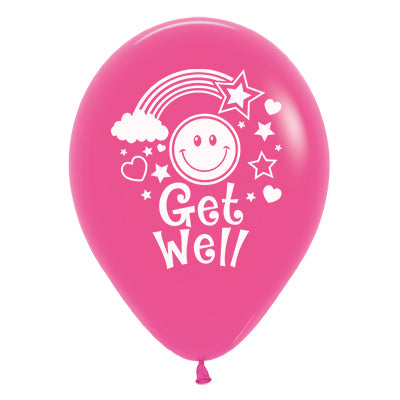 Sempertex 30cm Get Well Smiley Faces Fashion Fuchsia Latex Balloons, 25PK Pack of 25