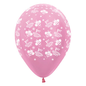 Sempertex 30cm 1st Birthday Girl Bumble Bees Satin Pearl Pink Latex Balloons Pack of 25