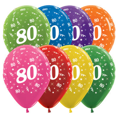 Sempertex 30cm Age 80 Metallic Assorted Latex Balloons Pack of 25