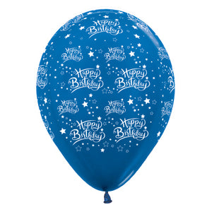 Sempertex 30cm Happy Birthday Stars Metallic Blue Latex Balloons, 25PK Pack of 25