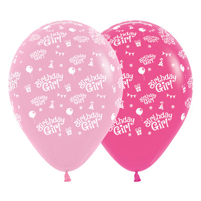 Sempertex 30cm Birthday Girl Fashion Pink & Fuchsia Latex Balloons, 6PK Pack of 6