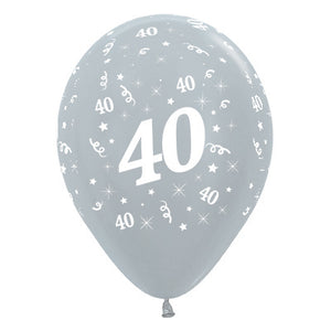 Sempertex 30cm Age 40 Satin Pearl Silver Latex Balloons Pack of 25