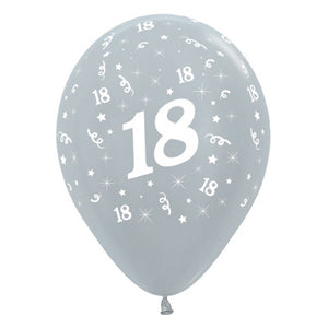 Sempertex 30cm Age 18 Satin Pearl Silver Latex Balloons, 6PK Pack of 6