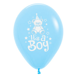 Sempertex 30cm Its A Boy Teddy Fashion Light Blue Latex Balloons, 6PK Pack of 6