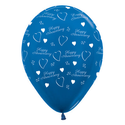 Sempertex 30cm Anniversary Metallic Blue Latex Balloons, 6PK Pack of 6