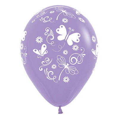 Sempertex 30cm Butterflies & Dragonflies Fashion Lilac Latex Balloons, 6PK Pack of 6