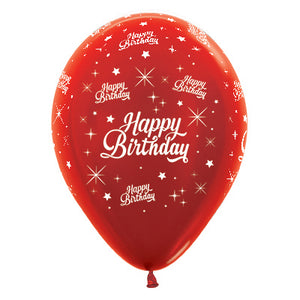 Sempertex 30cm Happy Birthday Twinkling Stars Metallic Red Latex Balloons, 25PK Pack of 25