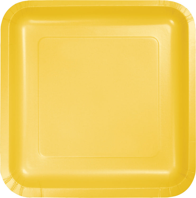 School Bus Yellow Square Dinner Plates Paper 23cm Pack of 18