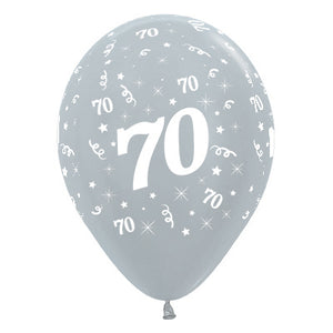 Sempertex 30cm Age 70 Satin Pearl Silver Latex Balloons Pack of 25