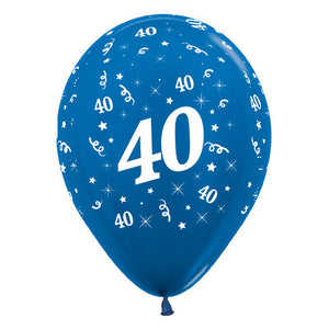 Sempertex 30cm Age 40 Metallic Blue Latex Balloons, 6PK Pack of 6