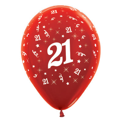 Sempertex 30cm Age 21 Metallic Red Latex Balloons Pack of 25