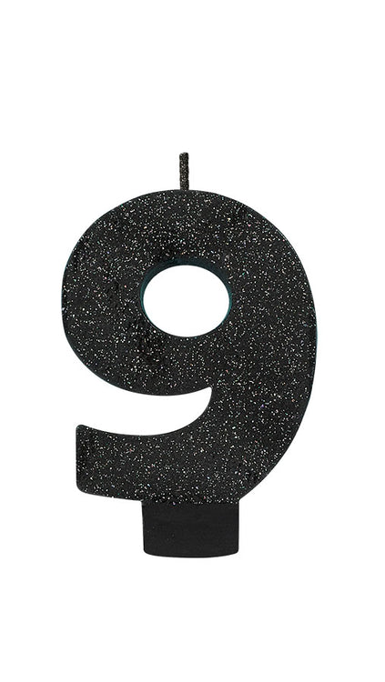 Candle Numeral Glitter Black #9