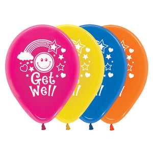 Sempertex 30cm Get Well Smiley Faces Crystal Assorted Latex Balloons, 25PK Pack of 25