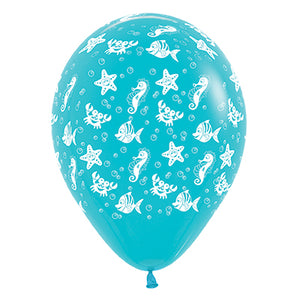 Sempertex 30cm Sea Creatures Fashion Caribbean Blue Latex Balloons, 25PK Pack of 25