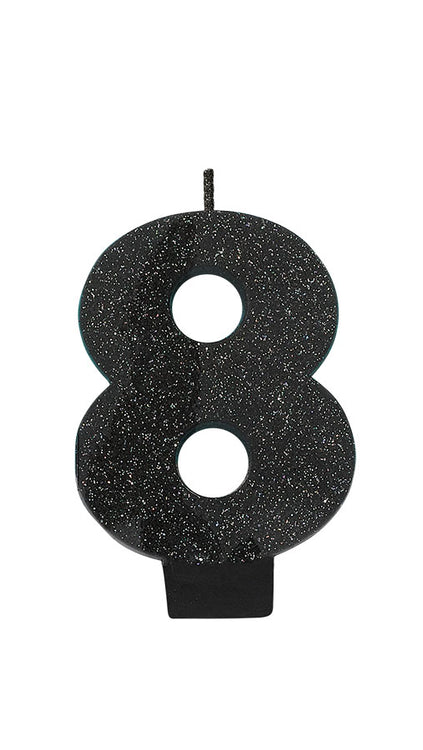 Candle Numeral Glitter Black #8