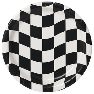 Black & White Check Dinner Plates Paper 22cm Pack of 8