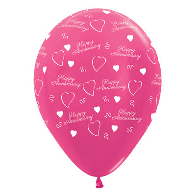 Sempertex 30cm Anniversary Metallic Fuchsia Latex Balloons, 6PK Pack of 6