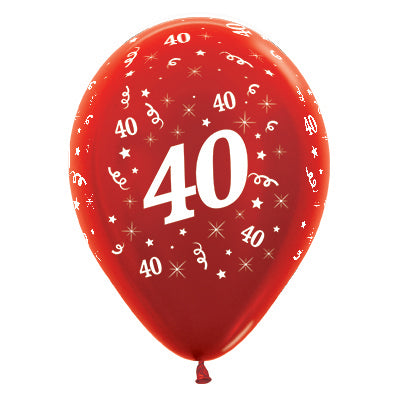 Sempertex 30cm Age 40 Metallic Red Latex Balloons Pack of 25