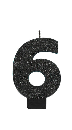 Candle Numeral Glitter Black #6