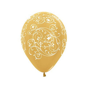 Sempertex 30cm Filigree Metallic Gold Latex Balloons, 12PK Pack of 12