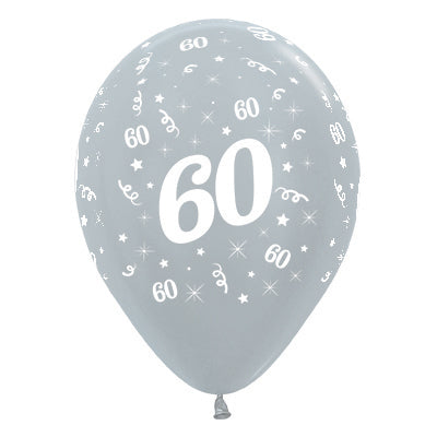 Sempertex 30cm Age 60 Satin Pearl Silver Latex Balloons Pack of 25