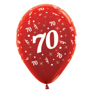 Sempertex 30cm Age 70 Metallic Red Latex Balloons Pack of 25