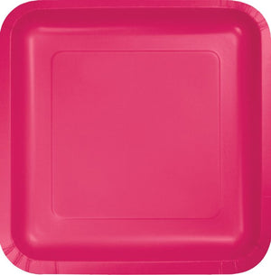 Hot Magenta Square Dinner Plates Paper 23cm Pack of 18