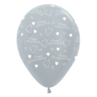 Sempertex 30cm Anniversary Satin Pearl Silver Latex Balloons, 6PK Pack of 6