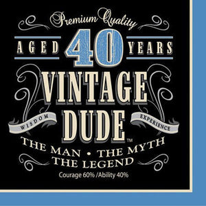 Vintage Dude 40th Birthday Lunch Napkins Pack of 16