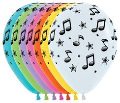 Sempertex 30cm Music Notes Fashion Assorted Latex Balloons, 12PK Pack of 12