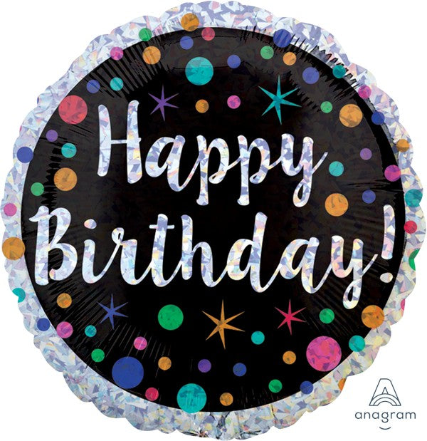 45cm Standard Holographic Polka Dot Happy Birthday S55