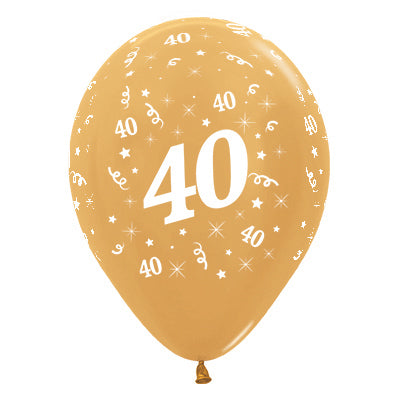 Sempertex 30cm Age 40 Metallic Gold Latex Balloons Pack of 25