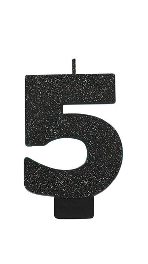 Candle Numeral Glitter Black #5