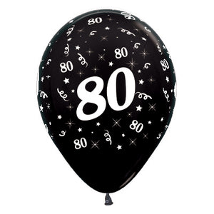 Sempertex 30cm Age 80 Metallic Black Latex Balloons, 25PK